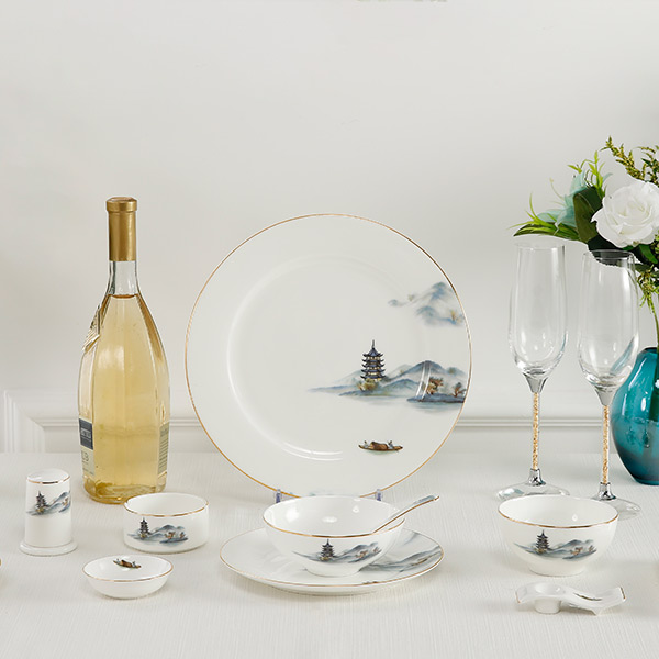 碧水云天骨瓷擺臺(tái)餐具