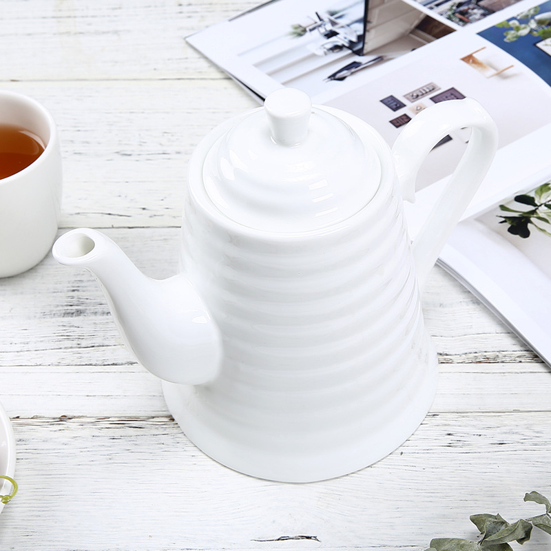 純白色橫紋茶壺