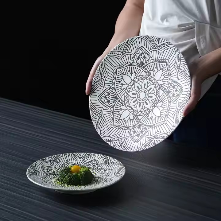 太陽花黑白餐盤
